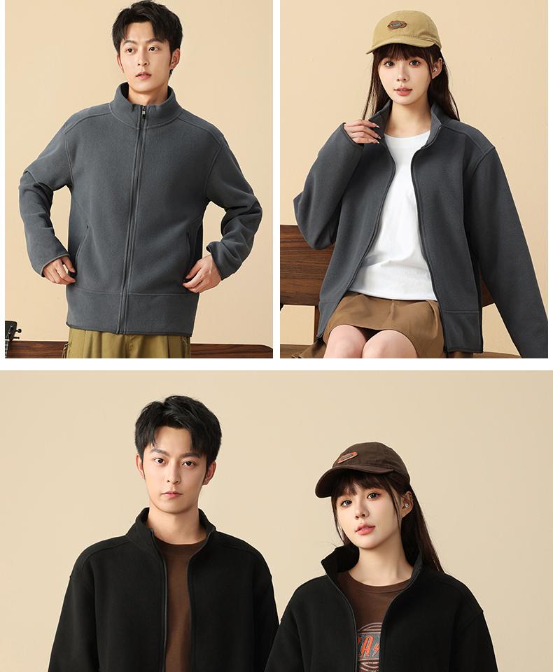 K956608#340克 双面摇粒绒立领外套 卫衣 细节展示 启虎