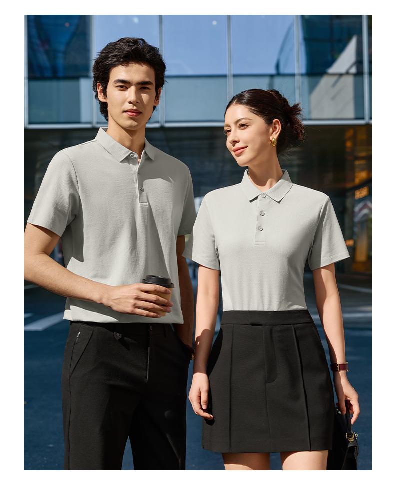 【2026春夏】WY8265#240克/40支 双股长绒棉 10A抗菌+高日晒 纯色二级领 短袖POLO Polo衫 细节展示 启虎