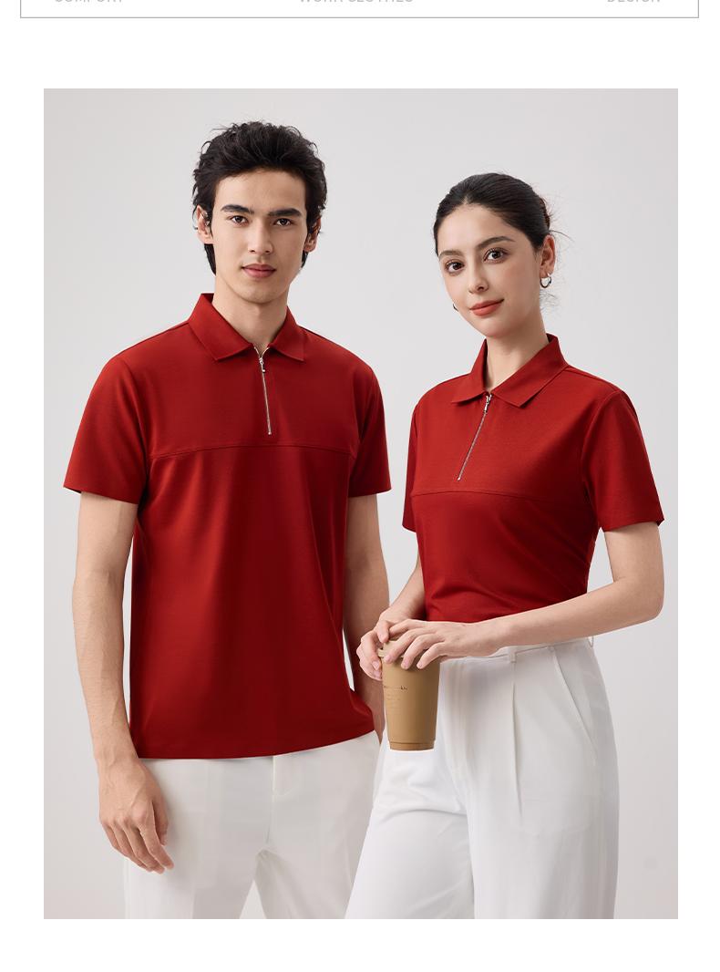 【2026春夏】WY8272#200克/40支 莫代尔 贴合拉链拼接款 短袖POLO Polo衫 细节展示 启虎