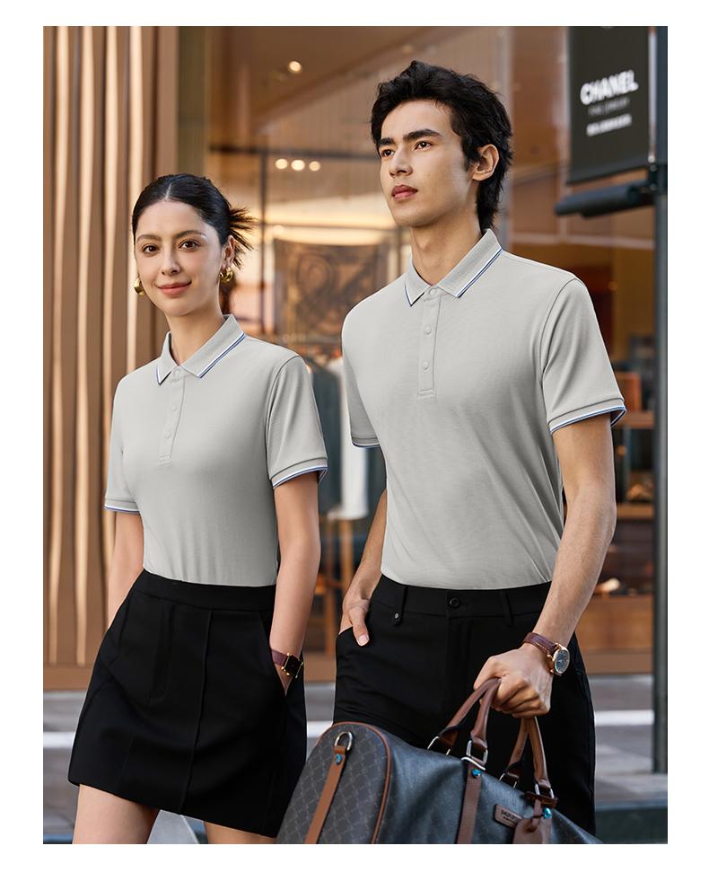 【2026春夏】WY8263#220克/40支 双面莱赛尔 10A抗菌+凉感+高日晒 间色二级领 四合扣 短袖POLO Polo衫 细节展示 启虎