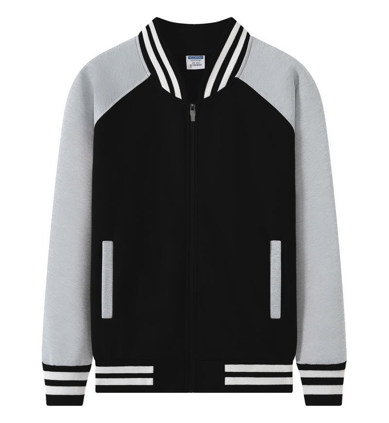 H728#600克 加厚 插肩 拉链式 棒球服【厂发，非质量问题不退换】 黑色/灰 卫衣 企业团购定制 启虎