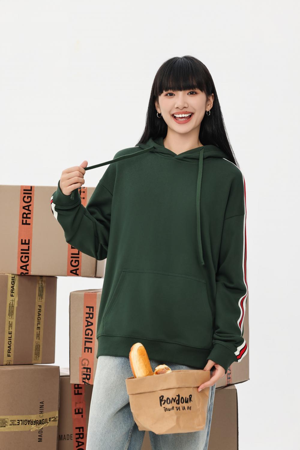 K015016#380克 大毛圈 落肩织带套头帽衫 卫衣 细节展示 启虎