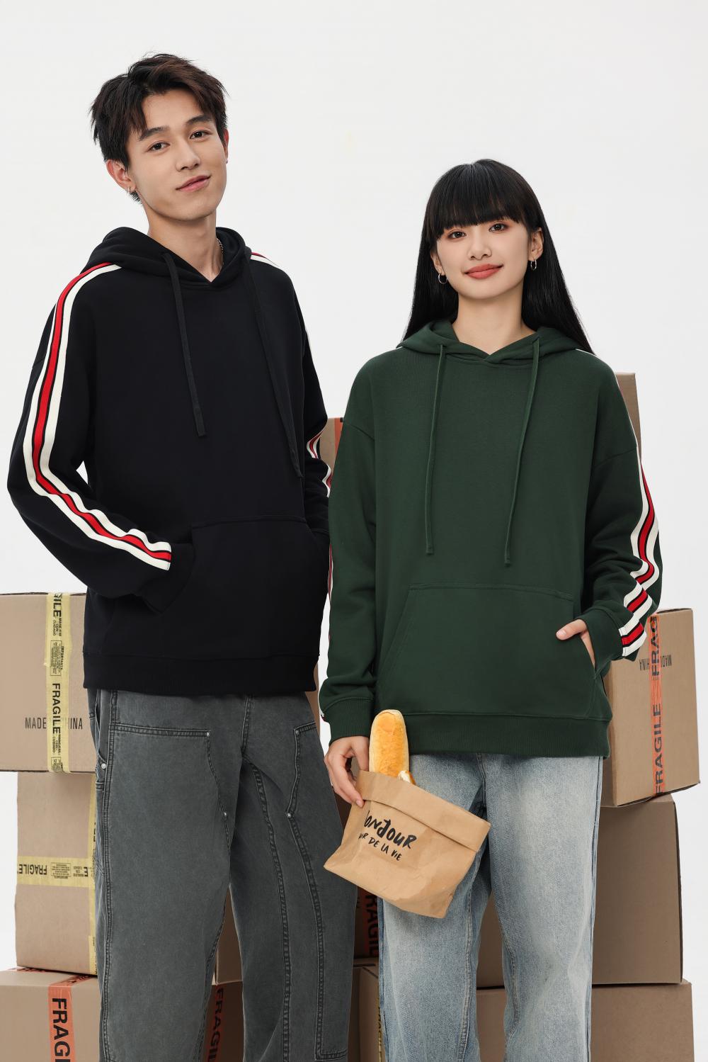 K015016#380克 大毛圈 落肩织带套头帽衫 卫衣 细节展示 启虎