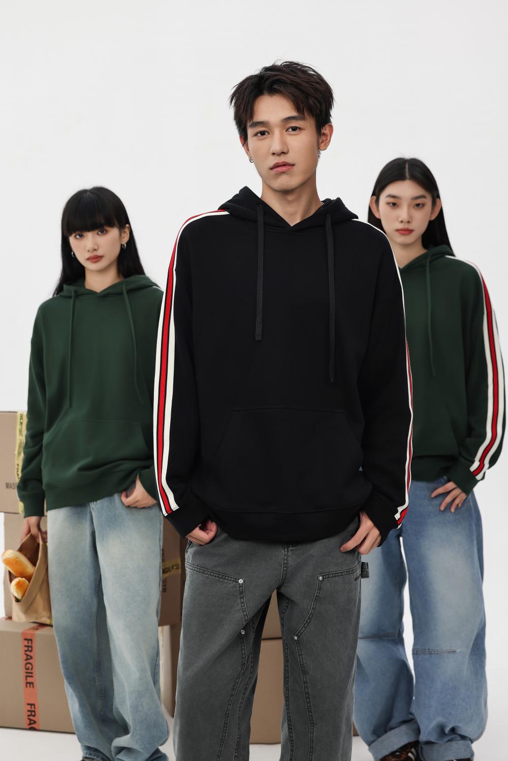 K015016#380克 大毛圈 落肩织带套头帽衫 卫衣 细节展示 启虎