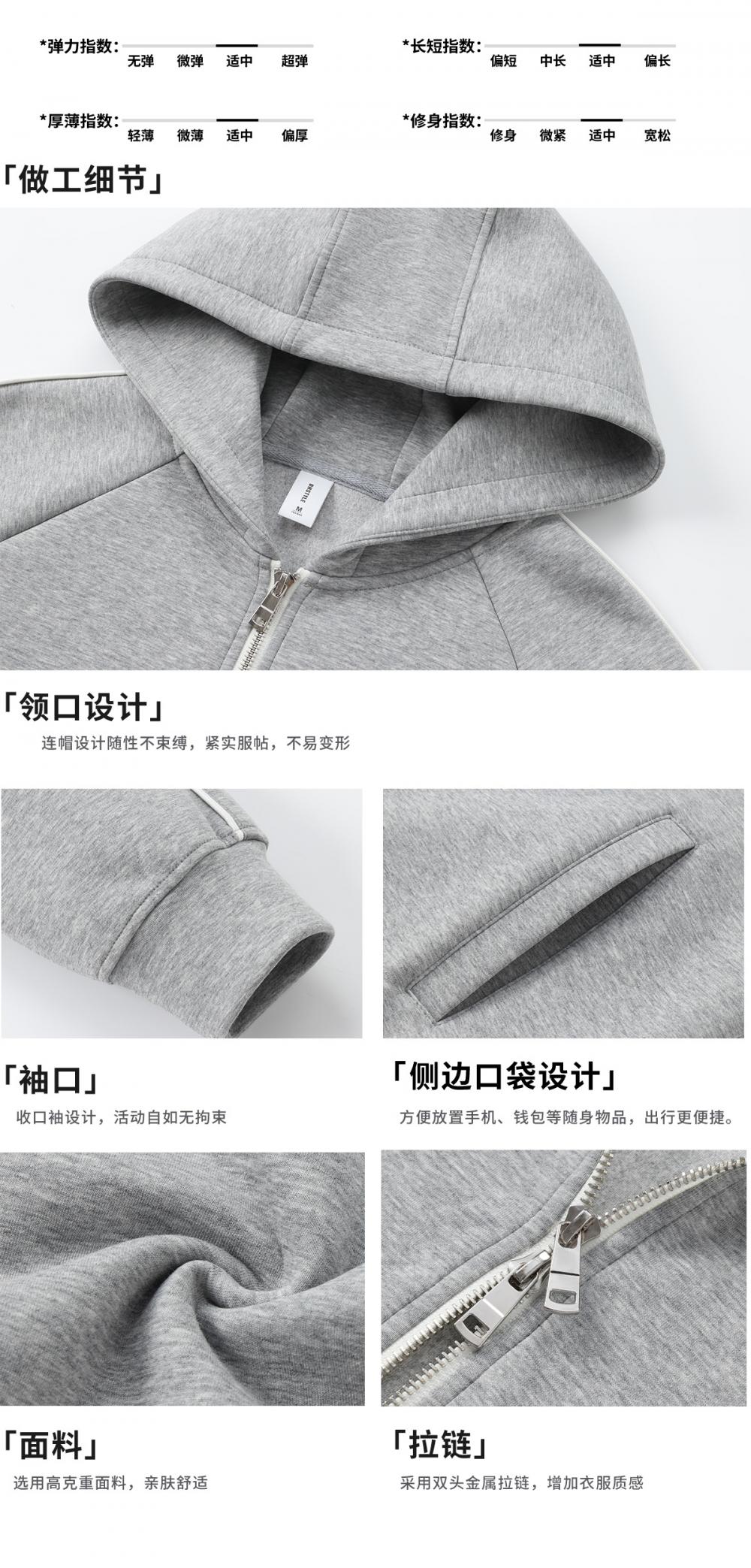K019887# 400克 五明治液态棉潮牌落肩拉链开衫外套 卫衣 细节展示 启虎