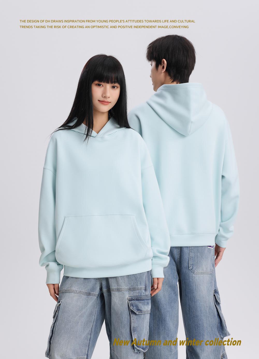 K019885# 400克 五明治液态棉纯色套头落肩帽衫 卫衣 细节展示 启虎