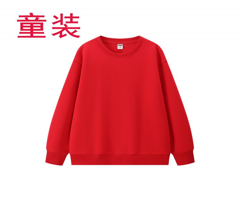K05085#童款 350克 复古潮棉 宽松圆领卫衣 大红色 卫衣 企业团购定制 启虎
